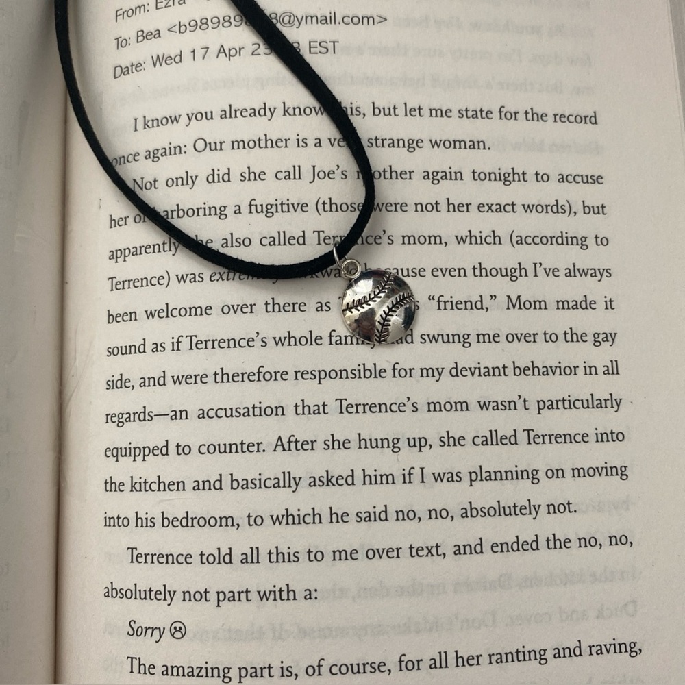 Silver baseball charm black suede choker necklace sport jewelry / 3 for $15